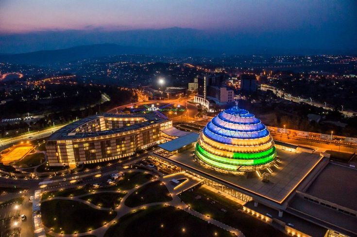 Aerial view of Kigali at night on a 2 Days Kigali City Tour